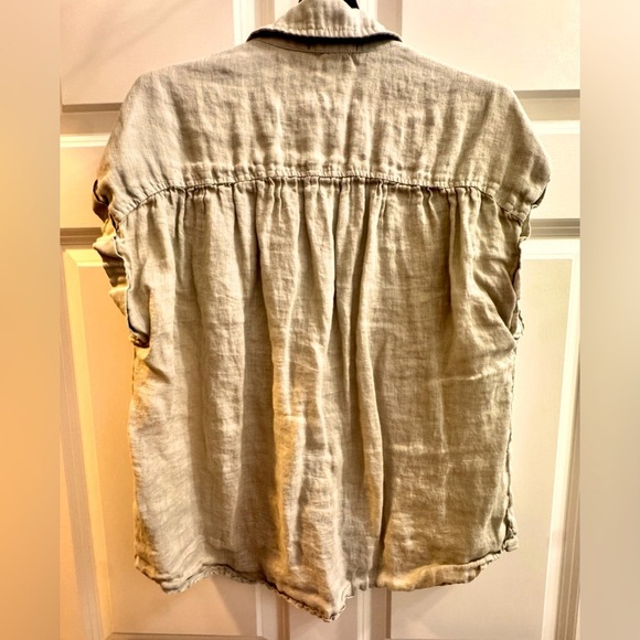 BELLA DAHL EUC Sz L 100% Linen Flowy Pocket Button Down Shirt, Tan - Picture 5 of 5